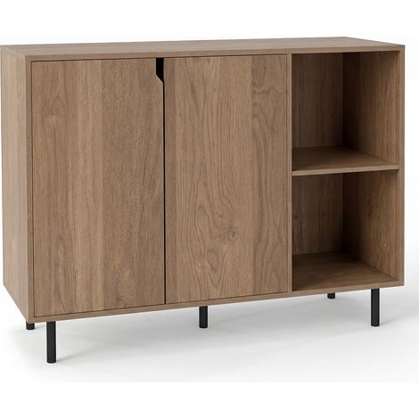 Buffet de cuisine en bois moderne avec 2 portes et 2 compartiments ouverts, table console de salle à manger, étagères réglables, pieds métalliques, 106 x 38 x 80 cm - naturel (1/5)