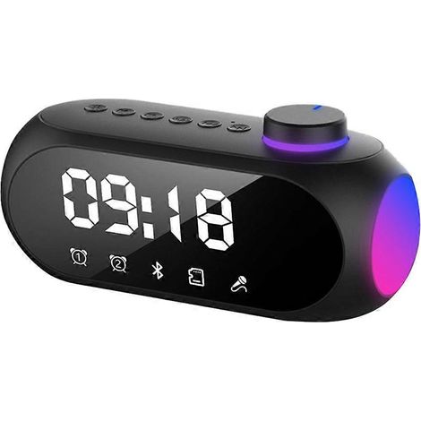 Mini radio FM portable, son HiFi, haut-parleur Bluetooth RGB, horloge et double alarme, compatible avec les appels mains libres. (1/5)