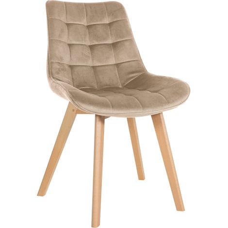 Chaise de salle à manger x1 design scandinave coutures carrées en velours marron pieds en bois clair 100002186
