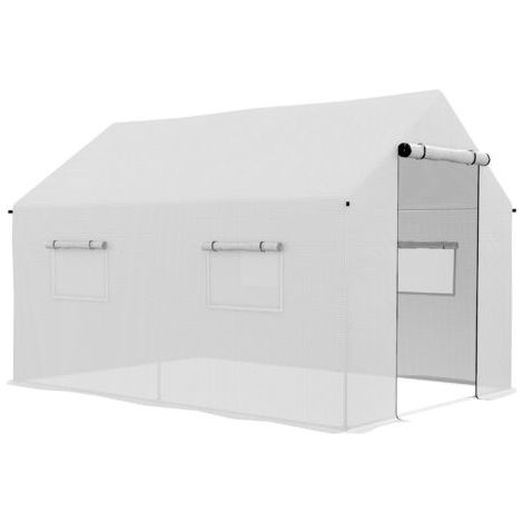royaluxe -Serre de jardin tunnel 2 x 3m, 6m² avec porte enroulable, 4 fenêtres, - Acier galvanisé PE Haute densité Blanc (1/5)