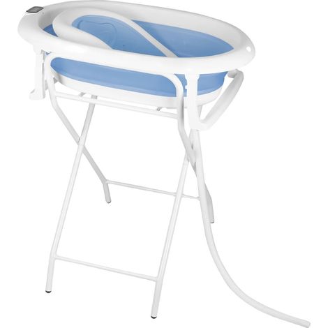 Baignoire pour bébé, siège de bain ergonomique, thermomètre intégré, Bleu (1/2)
