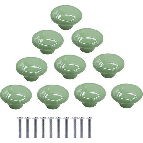 10 Pcs Boutons de Meuble en Céramique Boutons de Tiroir de Placard en Céramique en Forme de Ronds Poignées pour Armoires de Cuisine de Bibliothèque (Vert) (1/4)