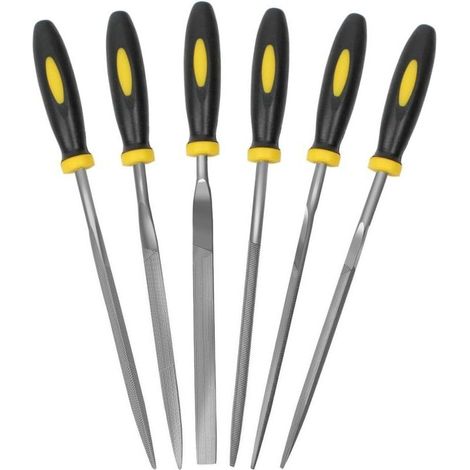 Ensemble de fichiers 6 pièces, limes à aiguilles de 5,5 pouces, kit de fichiers en acier au carbone de 3 mm de diamètre avec poignée, convient au métal, au bois, au verre, au cuir, aux bijoux, etc. (1/4)