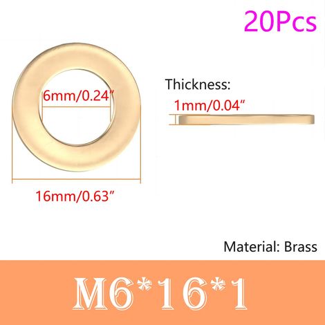 [NIE BENUTZT]20 Stück Flache Unterlegscheibe, 6 mm x 16 mm, Kreisförmige Dichtungsscheibe, Ringscheiben, Messing-Flachscheibe zur Schraubenabdichtung