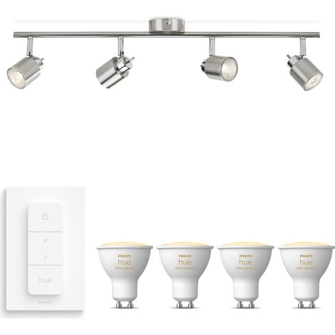 Philips Hue Meranti Aufbauspot mit 4 Lichtpunkten GU10 (Mattchrom) Warm bis Kaltweißes Licht - Inkl. 1 Dimmschalter - White Ambiance (1/5)