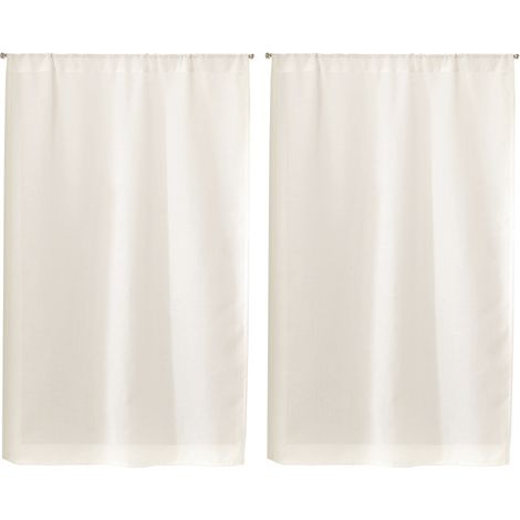 Paire de Petits rideaux Unis en Etamine Blanc 55x90 cm