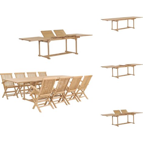 Gartenmöbel-Sets - Living 9-tlg. Garten-Essgruppe 180-280 x 100 x 75 cm Teak Massivholz (1/5)
