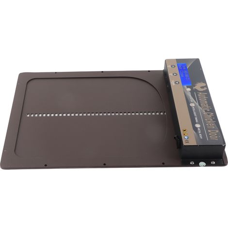 Porte automatique pour poulailler avec minuterie, en alliage d'aluminium, écran LED HD, alimentée par piles, couleur marron. (1/5)