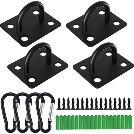 4 pièces Plaque à Oeillet Inoxydable Acier avec Mousqueton, Crochet Plafond, Plaque à œillet pour Fixation Murale, Fixation Plafond, Crochet Arrimage INOX (1/5)
