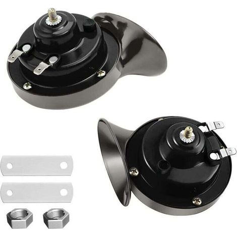 300DB Snail Air Horn, Paquet de 2 Kit de Cornes de Train Super Bruyant 12V, Universelle Imperméable d'escargot Air Corne, Corne électrique pour Motocyclette Camions Voitures Vélos(Noir) (1/4)