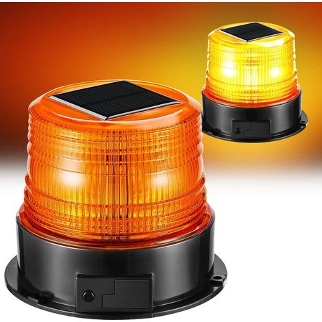 Solar LED Strobe Light, Amber Magnetic Emergency Flashing Light, Rotating Warning Light for Vehicles and Trucks, Steady Light in 4 Different Modes (1/5)