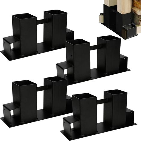 Lot de 4 Aides à Empiler en Bois Robuste, Facile à Installer pour Chauffage, Support Empilable, Cheminée, Cadre (Noir) (1/5)