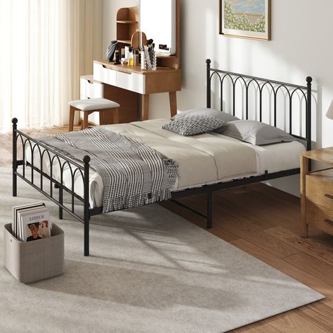 Estructura de cama 140x200 cm de metal – Estilo rústico, lamas reforzadas y gran espacio de almacenamiento, negro (1/5)