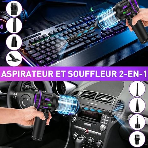 Aspirateur à Main, 22000PA Voiture sans Fil, TR/Min Moteur sans Balai, Niveaux Réglables pour Poils d'animaux, Maison, Violet (1/4)