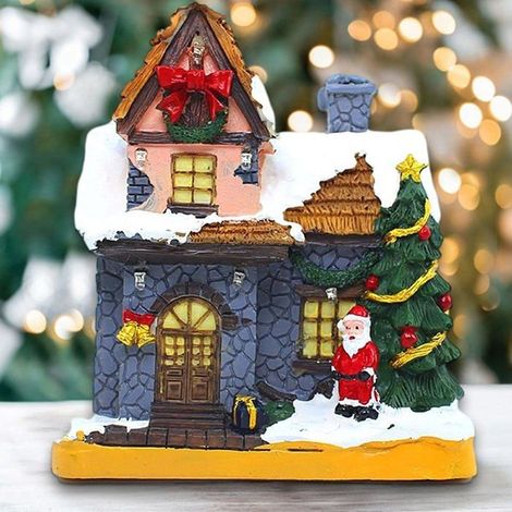 Village de Noël animé en résine avec lumières LED - Décorations de table et de fête lumineuses (1/4)