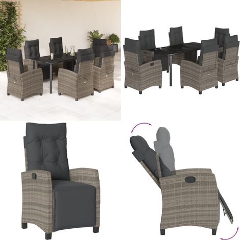 Set comedor jardín 7 pzas y cojines ratán sintético gris - Sillas de jardín - Cojines para sillas