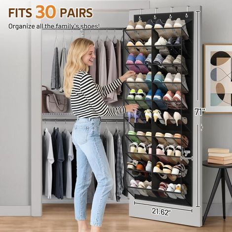 Organisateur de chaussures suspendu pour porte – Capacité 30 paires, maille respirante, rangement avec poches larges et profondes pour armoire (1/4)