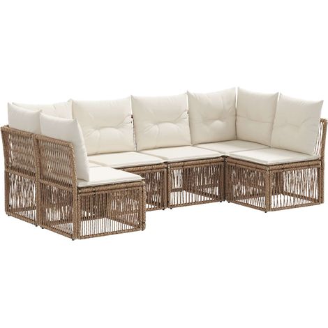 Gartensofa-set 6 pcs Beige Poly-Rattan vidaXL