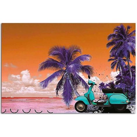Tableau bois scooter sur la plage - 70 x 50 cm (1/3)