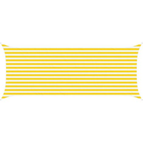 Voile d'ombrage à rayures jaunes et blanches, 5 x 2 mètres, tissu Oxford 100% polyester. (1/2)