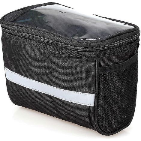Fahrradtaschenkörbe mit reflektierendem Streifen, Fahrradlenkertasche, Fahrradrahmentasche, Fahrradtasche, Fahrradrohrtasche, Fahrradgepäcktasche (schwarz) (1/5)