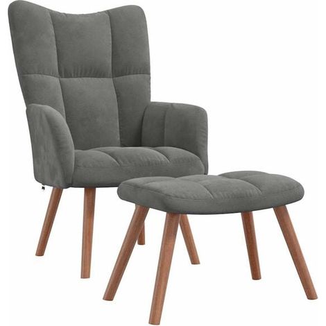 Fauteuil lounge avec repose-pieds, revêtement en velours gris foncé. (1/5)