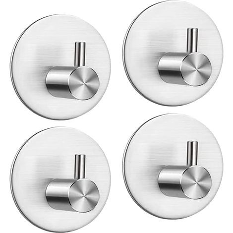 Gancio adesivo, gancio da parete in acciaio inossidabile per bagno, portasciugamani autoadesivo per cucina, soggiorno e ufficio, antiruggine e impermeabile (argento, 4 pezzi) (1/5)