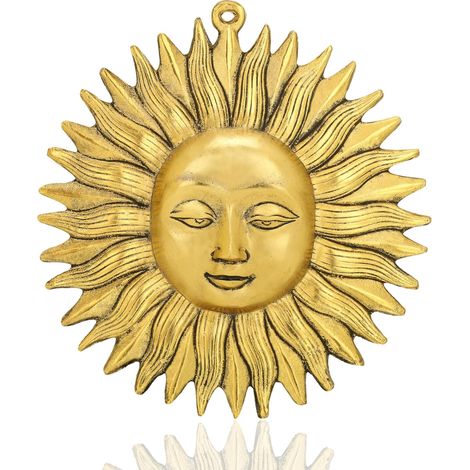 Décoration murale en métal - Idole de soleil Vastu - Articles pour la maison pour la chance - À suspendre pour salon, chambre à coucher, décoration Feng Shui - Finition dorée - 20,3 cm (1/5)