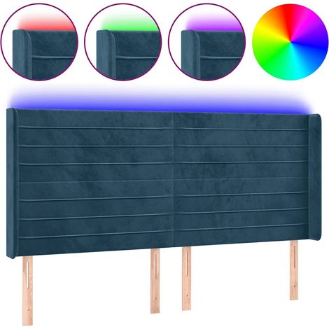 Testiera  Testata del letto a LED Blu Scuro 183x16x118/128 cm in Velluto (1/5)
