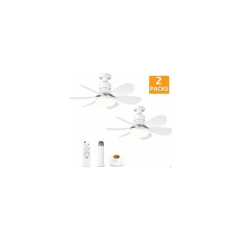 Lot de 2 ventilateurs plafond 52 cm E27 – 40W LED, télécommande – 3 vitesses, silencieux – Blanc (1/5)