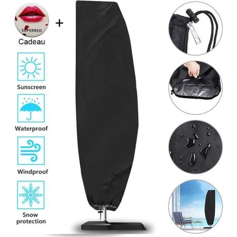 Housse de Protection pour Parasol Déporté - Imperméable - Anti-Poussière/UV - Noir - 280cm (1/4)