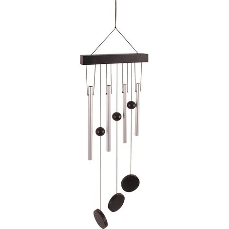 Esschert Design Windspiel Silberfarben mit gerader Leiste 58 cm - Alu & Holz (1/4)
