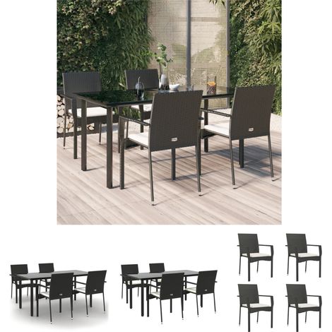 Gartenmöbel - vidaXL 5-tlg. Garten-Essgruppe mit Kissen Schwarz Poly Rattan - Gartenstuhl mit Kissen (1/5)