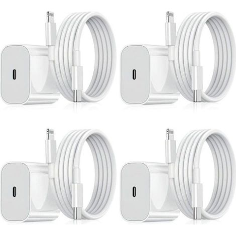 ®RisingFF Chargeur iPhone - Chargeur rapide - Adaptateur + Câble USB-C 20 W Blanc Lot de 4 iPhone (1/5)