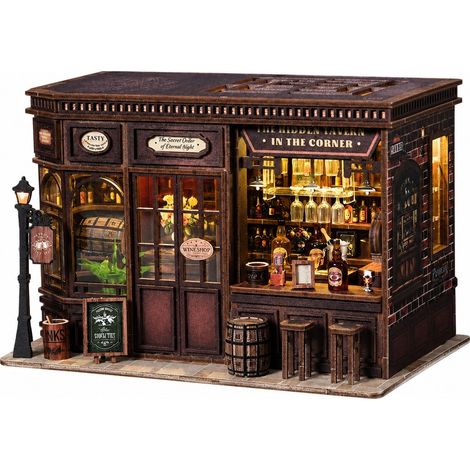 Serre Livre Taverne Coin Trois D En Bois Modèle Assemblé Main (1/5)