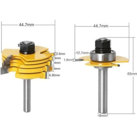 NALOOKAMIC 8mm Jeu de Forets de Toupie à 3 Ailes Réglables Router à Rainure Bits Fraise à Bois Mèche de Menuiserie Routeur T Forme Avec 6pcs Lame de Coupe 1,8mm, 2,5mm, 3mm, 4mm, 5mm, 6,35mm (1/3)