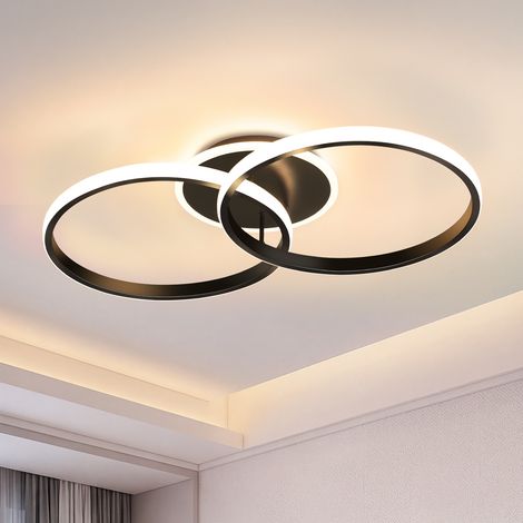 Plafonnier LED, 36W Lampe de Plafond Moderne Ronde, Double Anneau, 3000K–6500K Réglable, Lustre LED Plafonnier pour Salon Chambre Couloir – Noir (1/5)