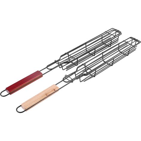 Lot de 2 paniers à griller portables en acier inoxydable antiadhésif pour saucisses et hot-dogs, outil de cuisine pour barbecue. (1/5)