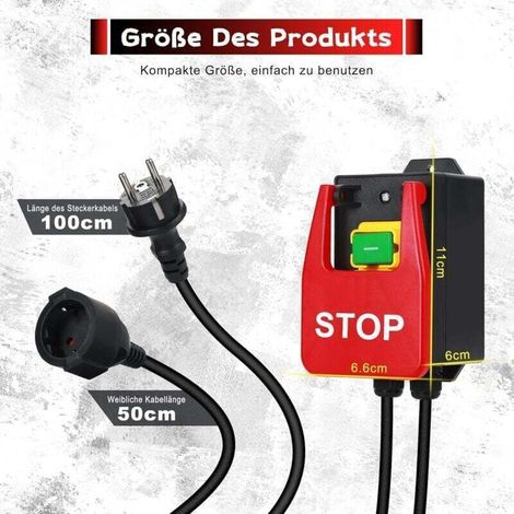 Paddelschalter für Tischkreissägen, einphasiger 220V/230V-Ein-/Ausschalter mit Not-Aus-Funktion und robustem Verlängerungskabel. Geeignet für Tischfräsen und Ständerbohrmaschinen. (1/5)
