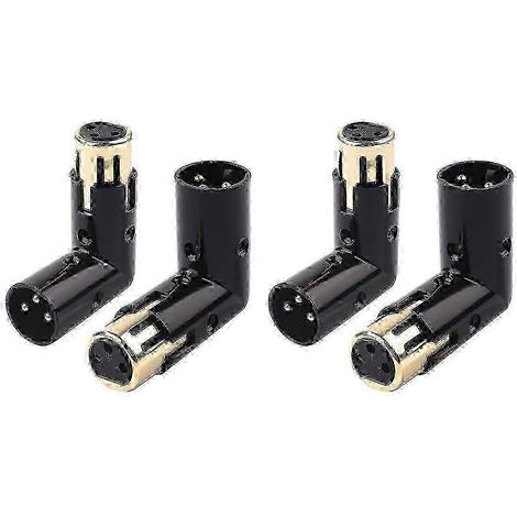 Quatre adaptateurs audio, adaptateur XLR mâle vers femelle à angle droit réglable, 3 broches, noir (XLR 90 degrés). (1/5)