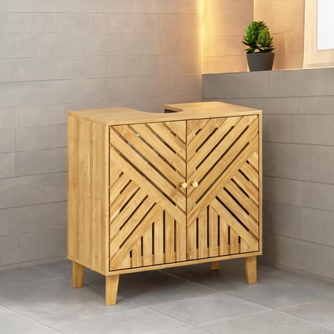 Meuble de salle de bain bois naturel en bambou 60 x 30 x 60 cm (1/5)