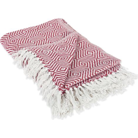 100% Coton Diamant Couvre-lit à Chevrons pour intérieur/extérieur, Camping, barbecues, plages, Couverture de Tous Les Jours, Barn Red, 50 x 60 inches (1/5)