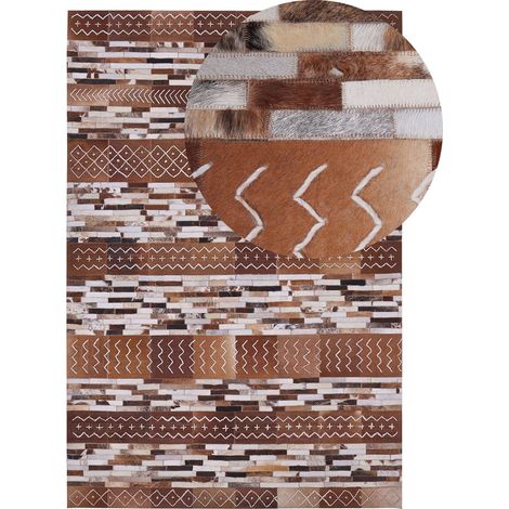 Tappeto in Pelle Rettangolare Marrone Disegno Geometrico 160 x 230 cm Herekli