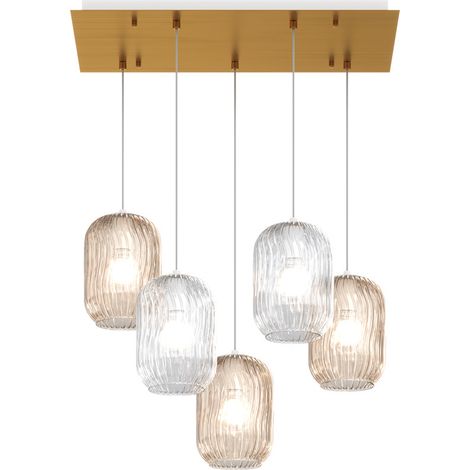 SOSPENSIONE OTTONE SAT. 5 LUCI RETTANGOLARE VETRI 2X TR + 3X AM 1181OS-S5 R-TA (1/3)