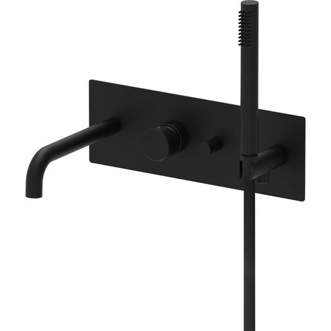 Monomando de baño empotrado de 2 vías negro mate con set de ducha y caño Paffoni Jo JO001NO  Negro mate