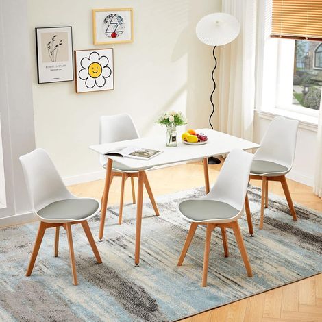 4er Set Esszimmerstühle mit Kunstleder-Sitzkissen, skandinavisch, weiß & grau (1/5)