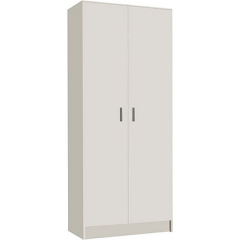 Pegane – Armoire penderie 2 portes en mélamine blanche – Dimensions H180 x L73 x P37 cm – 4 étagères pour rangement nettoyage