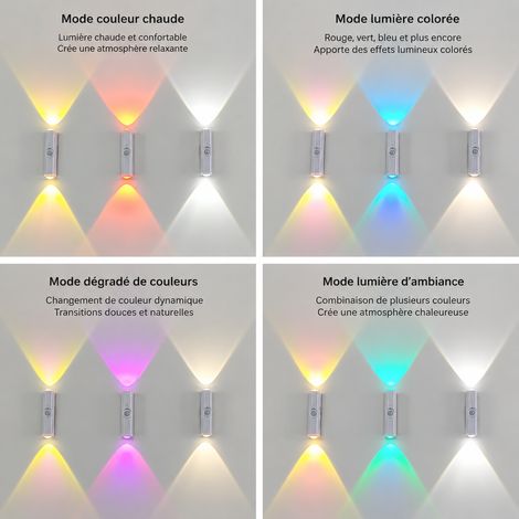Veilleuse murale LED double tête effet œil de chat 16 couleurs RGB boîtier blanc magnétique rechargeable 16 rgb 45 g – Livraison gratuite