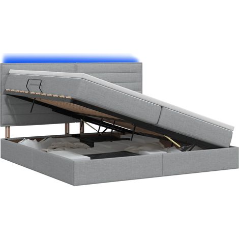 Maison Exclusive - Lit de rangement LED avec matelas Gris clair 200 x 200 cm Tissu (1/5)