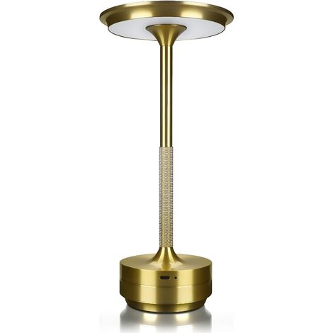 Lampe de table rechargeable sans fil LED touch round Metal, 3 types de température de couleur réglable, batterie 1800mah, (or, métal rond) (1/5)